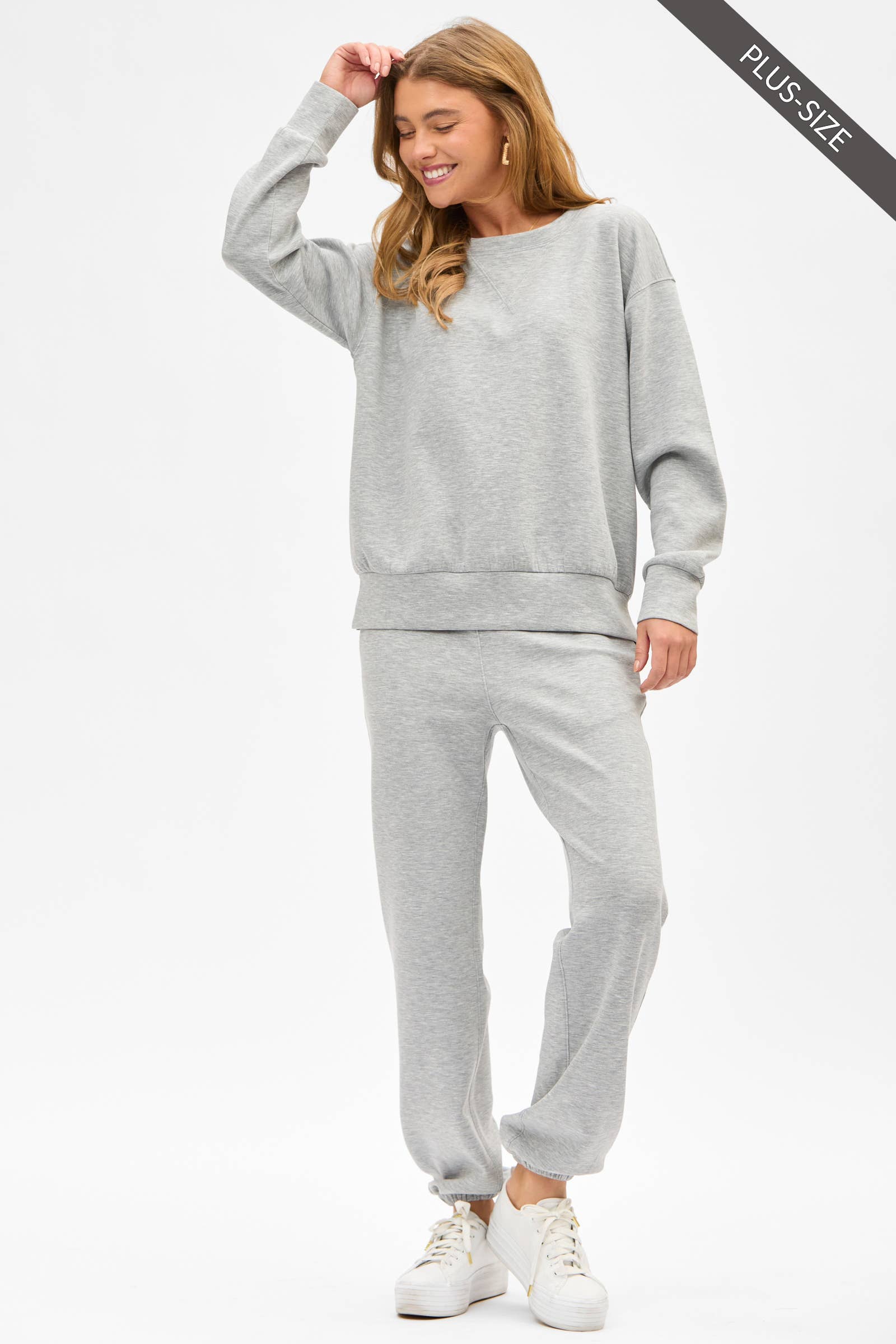 PLUS SIZE Crew Neck Pullover + Jogger Set
